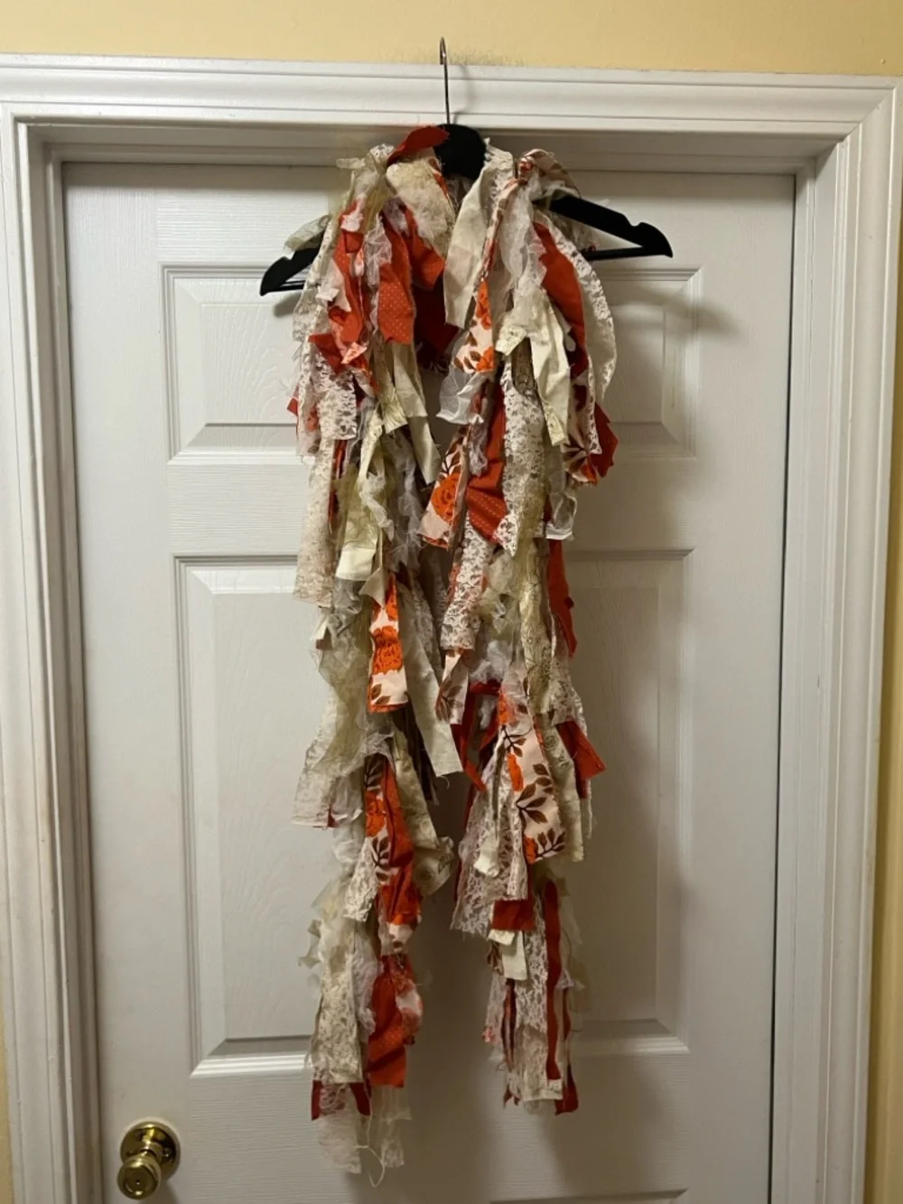 Rust & Cream Fabric Rag Garland - Home Holiday Decoration